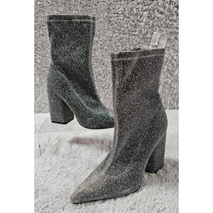 Marc Fisher‎ LTD Kellen Silver Glitter SOCK Ankle Boots Pointed Toe Shoes 7 M